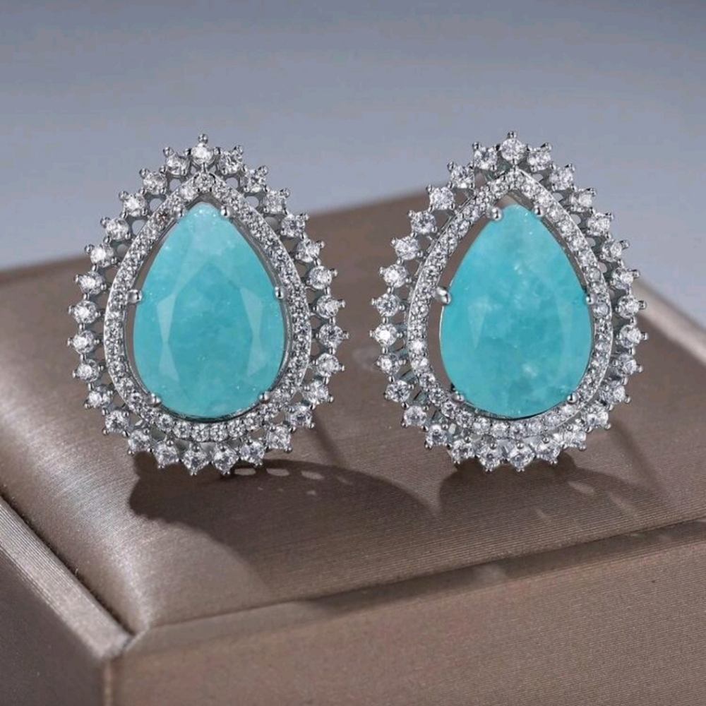 Elegant Silver and Turquoise Teardrop Earrings